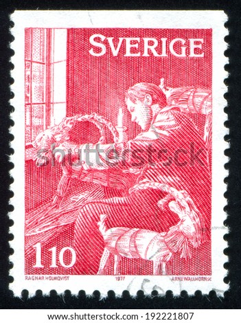 SWEDEN - CIRCA 1977: stamp printed by Sweden, shows Making straw goat, circa 1977