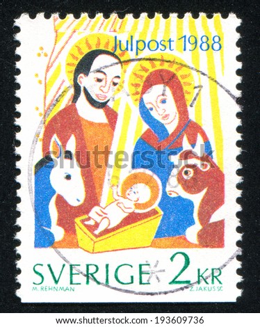 SWEDEN - CIRCA 1988: stamp printed by Sweden, shows Holy family, circa 1988