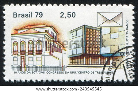 BRAZIL - CIRCA 1979: stamp printed by Brazil, shows  Old and New Post Offices, circa 1979