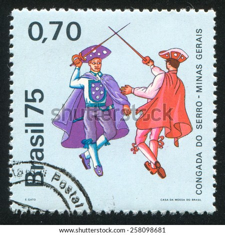 BRAZIL - CIRCA 1975: stamp printed by Brazil, shows  Sword Dance Minas Geraisn, circa 1975