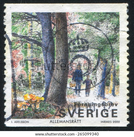 SWEDEN - CIRCA 2000: stamp printed by Sweden, shows People in forest, circa 2000