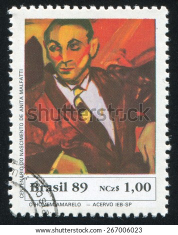 BRAZIL - CIRCA 1989: stamp printed by Brazil, shows  Yellow Man by Anita Malfatti, circa 1989