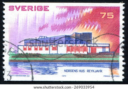 Sweden - CIRCA 1973: stamp printed by Sweden, shows Nordic House Reykjavik, circa 1973