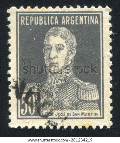 ARGENTINA - CIRCA 1916: stamp printed by Argentina, shows General Jose de San Martin, circa 1916