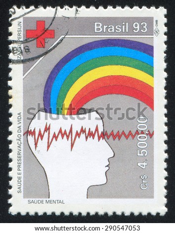 BRAZIL - CIRCA 1993: stamp printed by Brazil, shows  Red Cross emblem and Brain waves, rainbow emerging from head, circa 1993
