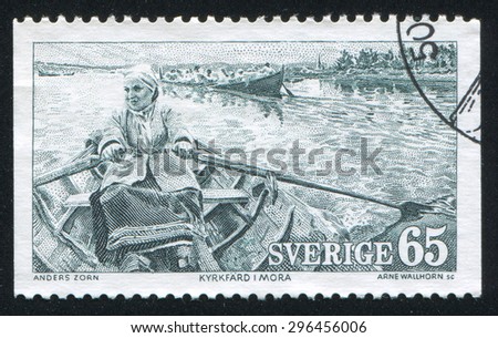 SWEDEN - CIRCA 1973: stamp printed by Sweden, shows Going to Church in Mora by Anders Zorn, circa 1973