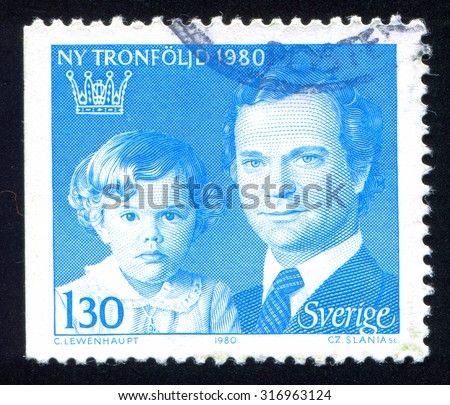 Sweden - CIRCA 1980: stamp printed by Sweden, shows Crown Princess Victoria and King Carl XVI Gustaf, circa 1980