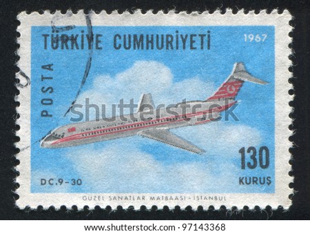 TURKEY - CIRCA 1967: stamp printed by Turkey, shows airplane, circa 1967.