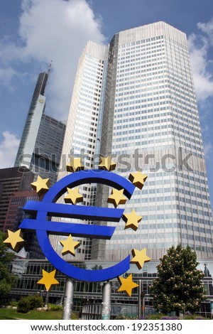 FRANKFURT AM MAIN, GERMANY, MAY The 1st 2014: The European Central Bank (ECB), situated in Frankfurt, Germany  is the central bank for the euro and administers the monetary policy of the Eurozone.