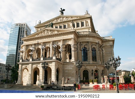 FRANKFURT AM MAIN, GERMANY, MAY The 3rd 2014: The Alte Oper (Old Opera) house in Frankfurt am Main, Germany. The square in front of the building is known as Opernplatz (Opera Square).