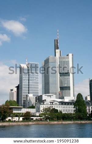 FRANKFURT AM MAIN, GERMANY, MAY The 4th 2014:  Banking district in  Frankfurt am Main taken from the river bank, Germany, Europe. Picture taken on May the 4th 2014.