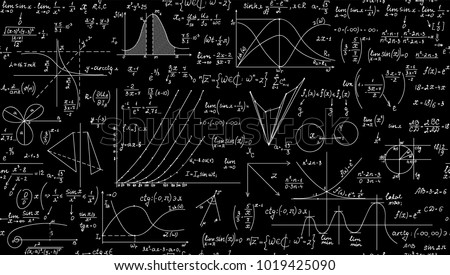 Mathematical scientific vector seamless pattern with geometry plots, formulas and calculations. You can use any color of background