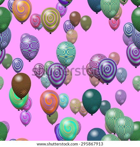 Party air balloons abstract decorated. In subtle colors - mint, caramel and lilac. Digitally rendered seamless pattern.