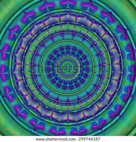 Circular decorative blue purple green flower - abstract digital background