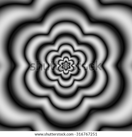Simple black and white flower with six petals - digitally rendered pattern