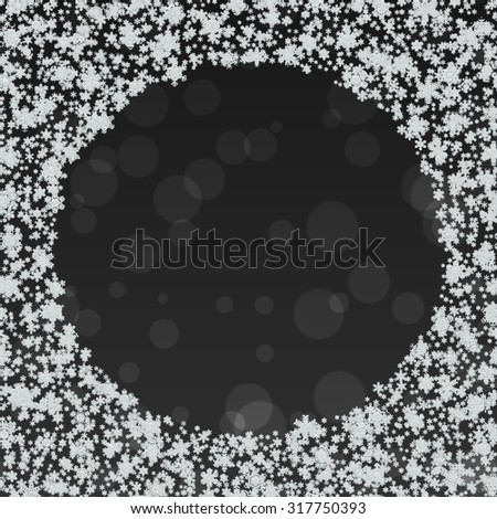 Decorative round snowflakes border on black bokeh background - digitally rendered graphic