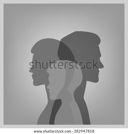 Family silhouette vector portrait: mother, father, son. Relationships, adults, children. Greeting card, concept illustration, logo, user icon, packaging design, vector character design