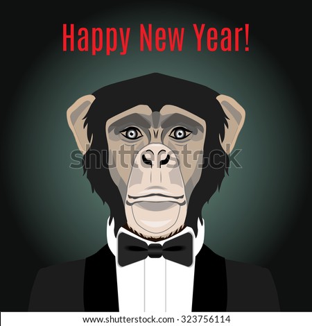 Vector illustration of a monkey in a tuxedo. New years greting card, party invitation, poster, tshirt print. Chinese astrology sign 2016.