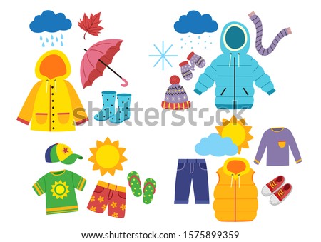 set of children's season clothes - vector illustration, eps    
