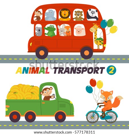 set of isolated transports with animals part 2 - vector illustration, eps

