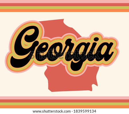 Georgia state map with lettering text with a 70s vintage stylized aesthetic typography, in muted colors
