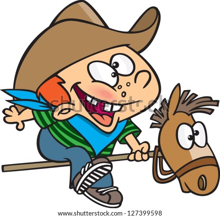 A Vector Illustration Of Cartoon Boy Dressed Up As A Cowboy Riding A ...