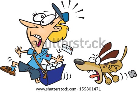 Cartoon postman running away from a dog