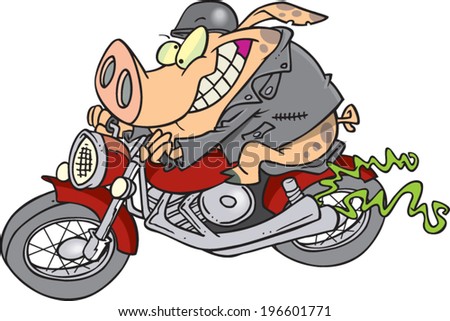 Cartoon Pig Riding A Motorcycle Stock Vector 196601771 : Shutterstock