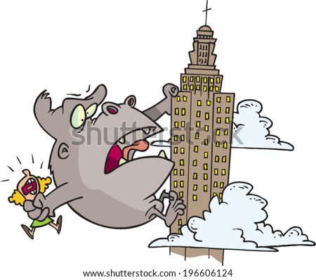 cartoon giant gorilla climbing the empire state building