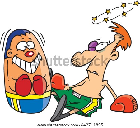 cartoon man injured from punching dummy bag