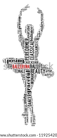 Ballerina info-text graphic and arrangement concept on white background (word cloud)
