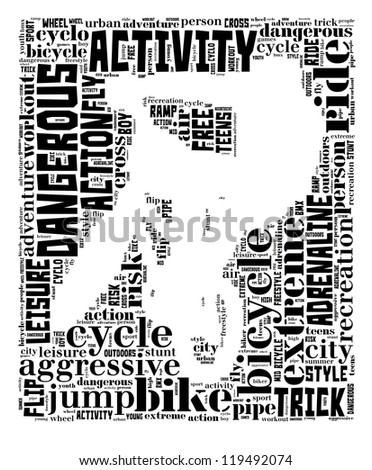 BMX info-text graphic and arrangement concept on white background (word cloud)