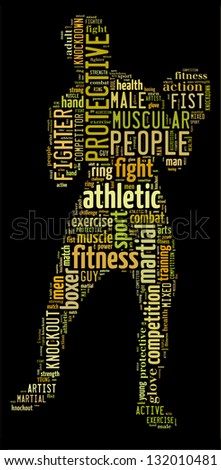 Boxing info-colorful text graphic and arrangement concept on black background (word cloud)