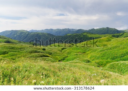 Beautiful valleys, meadows and peaks of the Caucasus mountains of the North Caucasus.