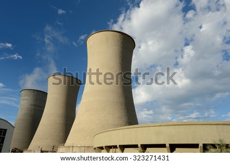 Geothermal energy production towers in Larderello-Tuscany Italy