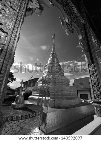 Black and White monochrome, Thai Architecture, Wat Mahawan is Thai temple in Lamphun, Thailand