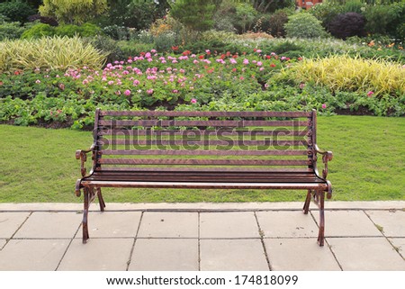 flower garden and vintage bench