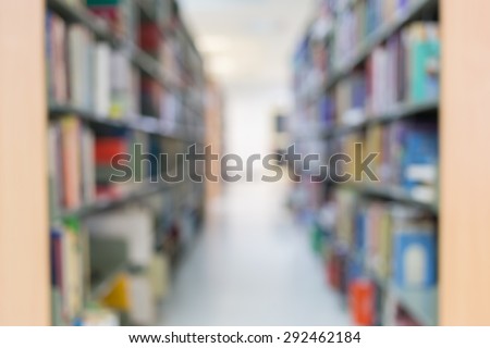 books on bookshelf in library, abstract blur defocused background