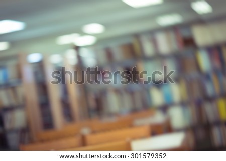 bookshelf in library, education abstract blur defocused background