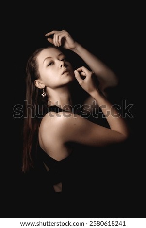 Similar – Image, Stock Photo Graceful woman dancing near wall in street