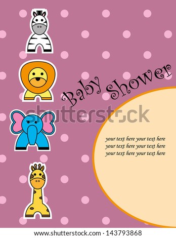 baby shower card with cute animals, vector illustration