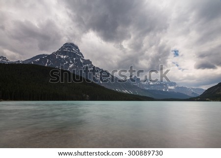 Stormy clouds above Waterfowl Lake in Banff National Park, Alberta, Canada