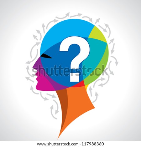 Human head with question mark symbol on colorful