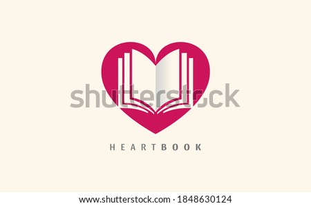 Colorful logo for book club vector isolated. Read books together. Simple style, flat design of logotype. Education concept. Heart shape, book lovers.