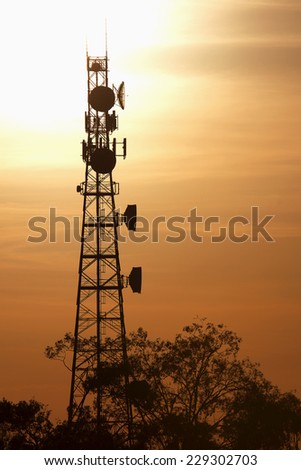 Radio tower at sunset in Redbank Plains, Brisbane, Queensland.