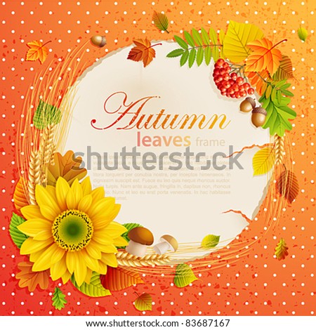 Autumn vintage greeting card with colorful leaves and place for text. Vector illustration. Check my portfolio for raster version.