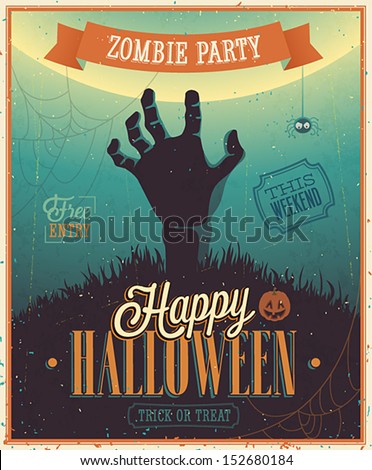 Halloween Zombie Party Poster. Vector illustration.