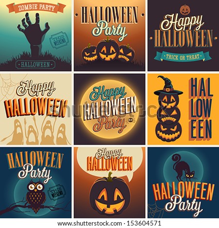 Halloween Posters set. Vector illustration.