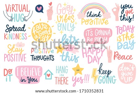 Good Vibes and positive thoughts letterings and other elements. Vector illustration. 商業照片 © 