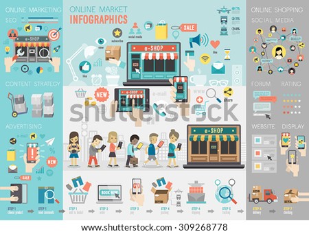 Online Market Infographic set with charts and other elements. Vector illustration.